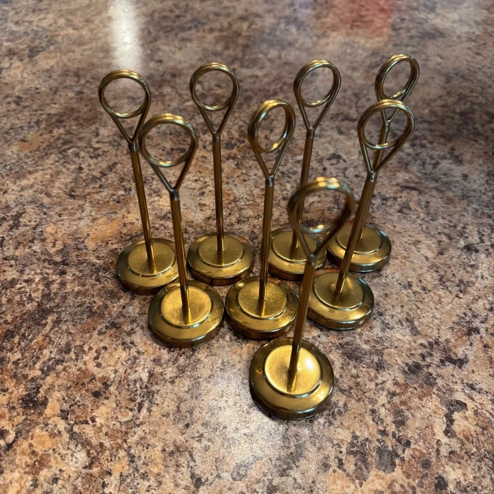 Gold Metal Table Number Holders (Set of 8) Place Card Photo Stands Wedding Decor